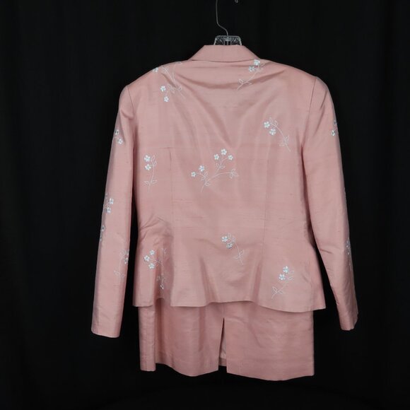 Vintage M.X.I. Peach Pink Embroidered Flower Silk Suit Sz. 10 - Picture 6 of 16